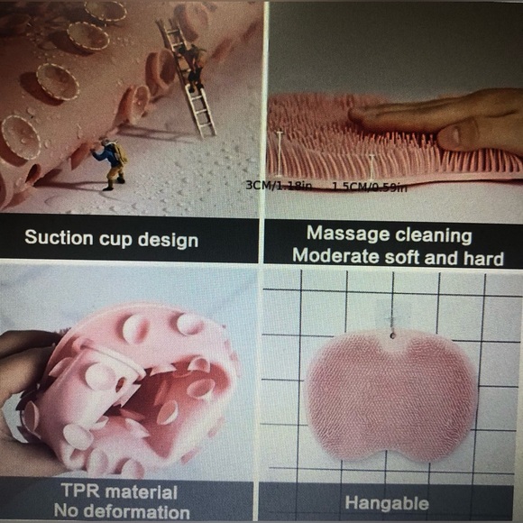 Shower back and Foot Scrub mat with non slip suction cup pink. - Picture 7 of 9